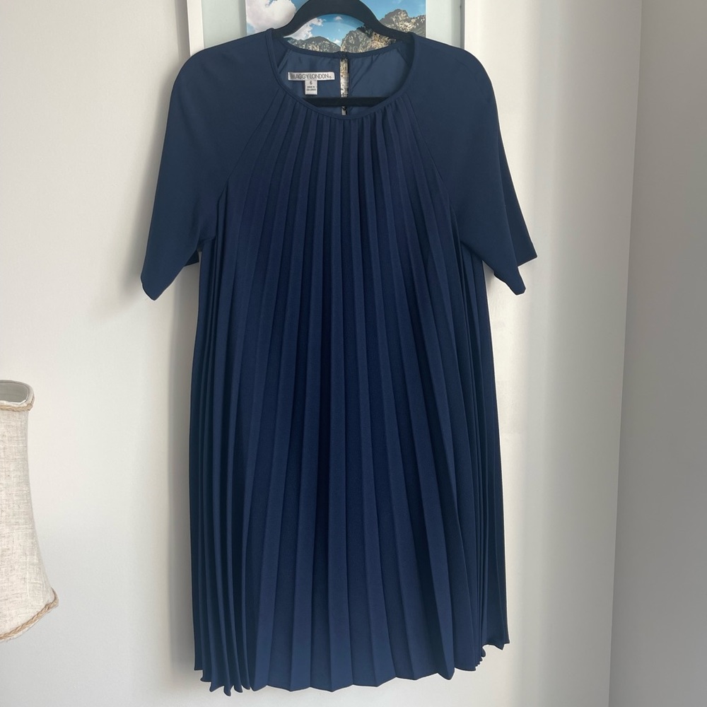Navy Blue Pleated Maggie London Dress